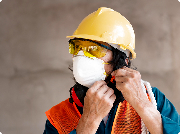 Worker wearing mask